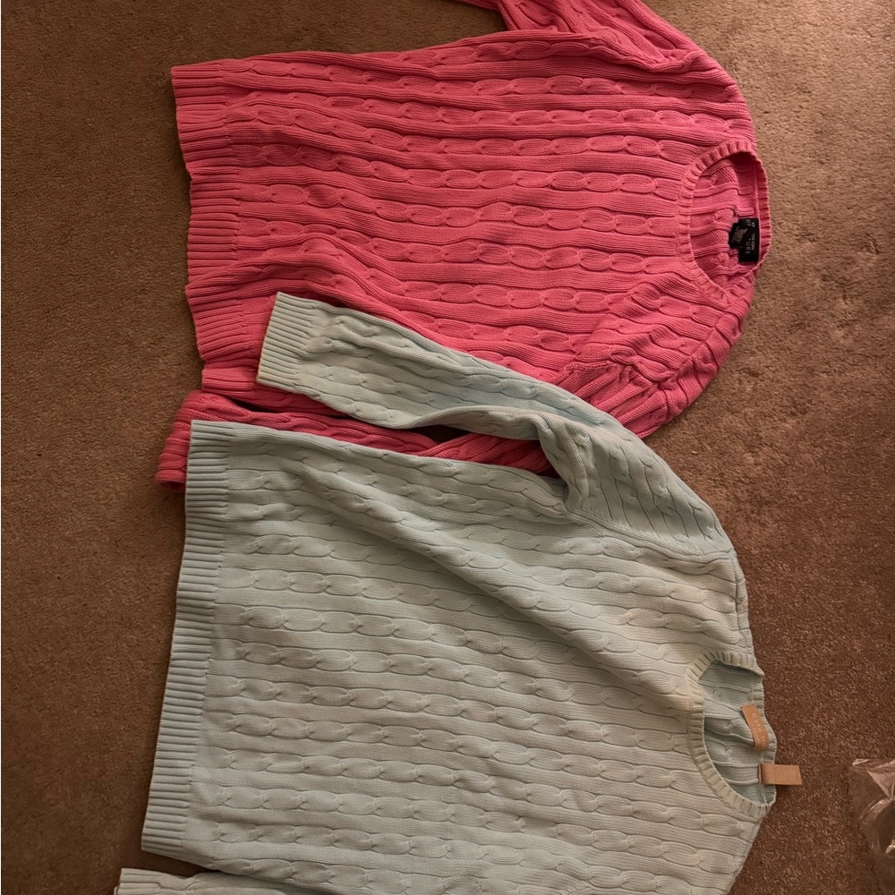 Kate Hill and Jones New York Cable Knit Sweater - Pink and Light Blue